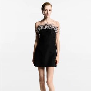 Mango strapless feather dresss